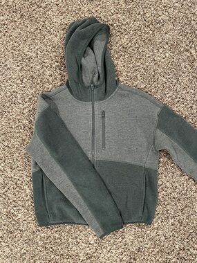 UpWest Two-Tone Muted Green Zip-Up Hooded Fleece
